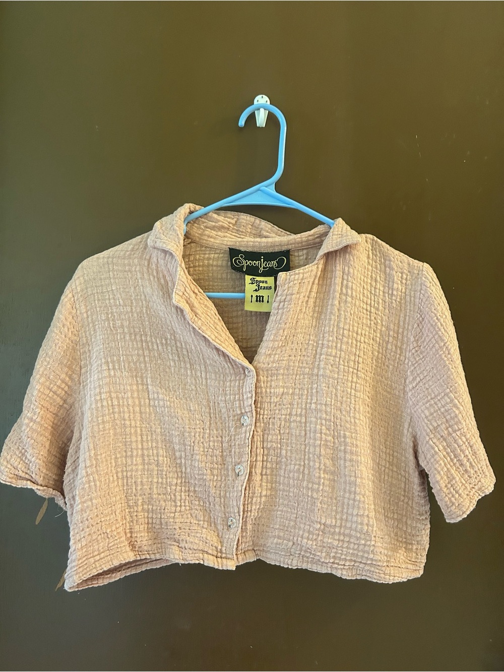 Peach Crinkle Button-Front Crop Top